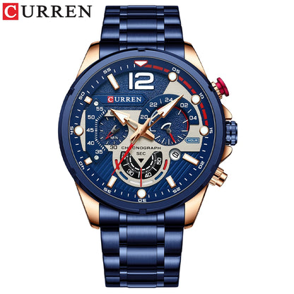 CURREN Watches Men's Sport Quartz Chronograph Wristwatches Luxury Stainless Steel Clock with Luminous Watch Relogio Masculino