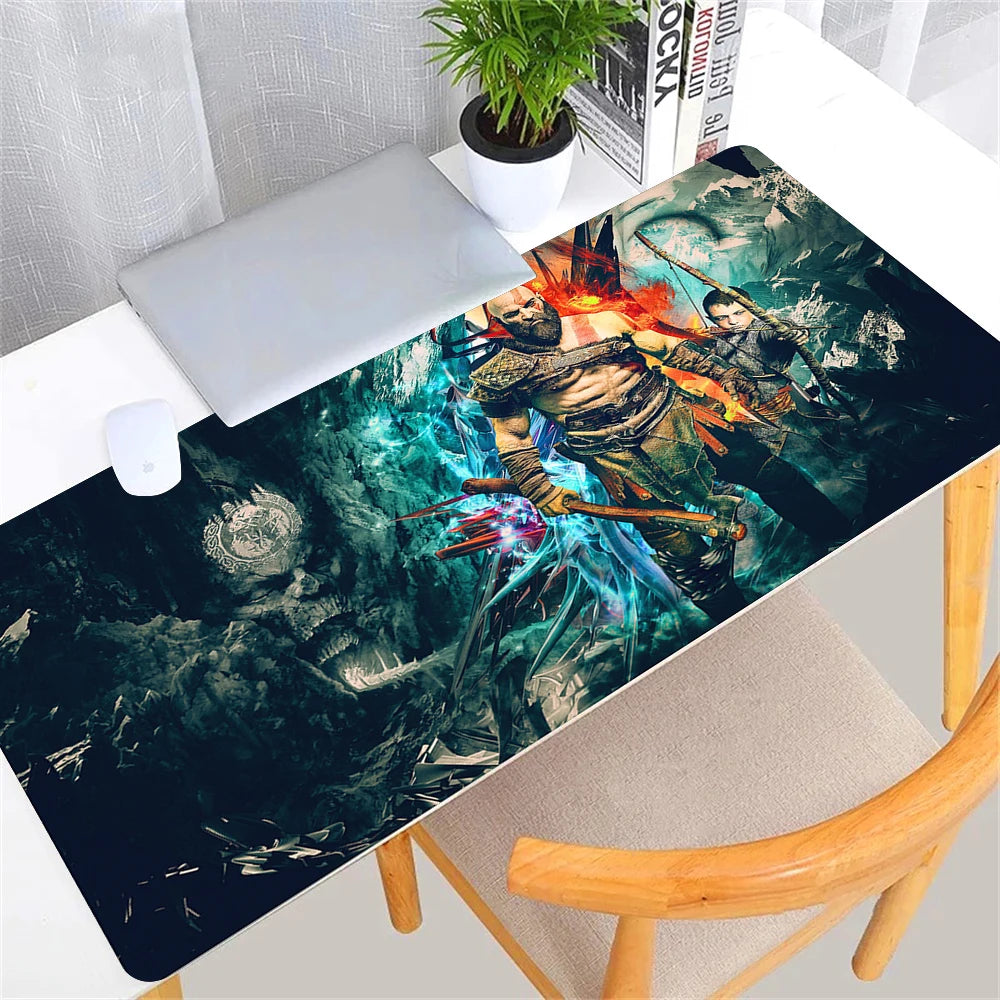 Large Game God of War Mousepad XL Desktop Natural  Rubber Desk Mat Kawaii Gaming Accessories Students Writing Pad Desk Mat 80x30