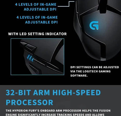 Herní myš Logitech G402 Fusion Engine Tech, 4 nastavení DPI, 32bitový procesor, protiskluzové provedení pro profesionální soutěžní hraní