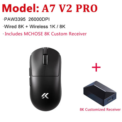 MCHOSE A7 V2 Ultra / Pro ľahká bezdrôtová herná myš s duálnou frekvenciou 8000Hz, PAW3950 TI, 42000DPI, pre PC a e-športových hráčov