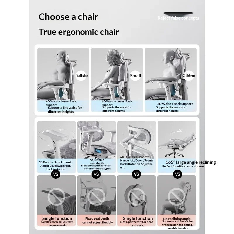 Mesh Office Chair Ergonomic Adjustable Lumbar Swivel Reclining Headrest Rolling Casters Home Office Office Chair Gaming Chair