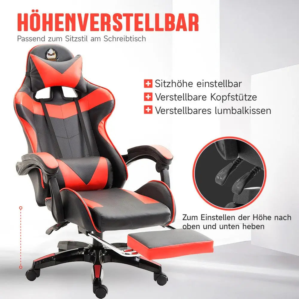 Ergonomic Gaming Chair, Office Chair, Height Adjustable, PU Leather Computer Chair, with Headrest and Lumbar Support, 360° Swivel