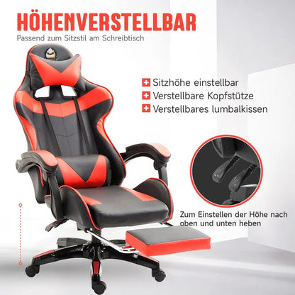 Ergonomic Gaming Chair, Office Chair, Height Adjustable, PU Leather Computer Chair, with Headrest and Lumbar Support, 360° Swivel