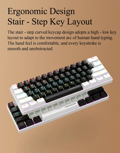 60% Compact Wired Mechanical Keyboard 61 Keys RGB Backlight Red Switch Ergonomic Small Portable for Office Computer Windows Tablet