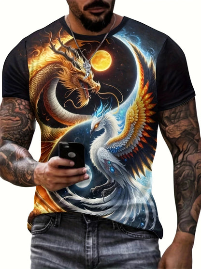 Fashionable Men's Round-neck Short-sleeved T-shirt 3D Printed Wolf T-shirt Men's Casual Sports Short-sleeved Street Top