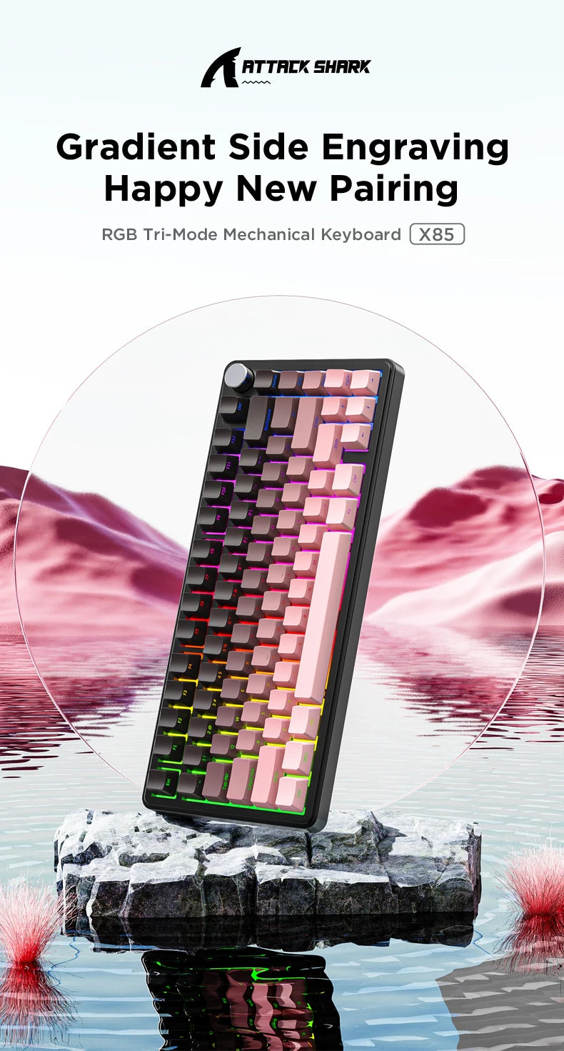 ATTACK SHARK X85/X85Pro Wireless Mechanical Keyboard 75% 82 Keys Tri-Mode Bluetooth Wired RGB Hot Swap Gasket Knob Large battery