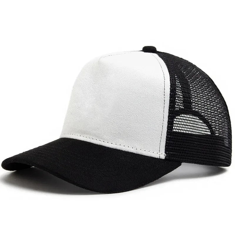 2025 m. unisex 5 dalių tinklinė zomšinė „Trucker“ kepurė su individualiu logotipo spaudiniu vyrams, beisbolo kepuraitė pavasariui ir vasarai, kvėpuojančios sportinės kepurės moterims