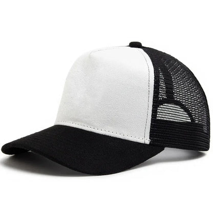 2025 m. unisex 5 dalių tinklinė zomšinė „Trucker“ kepurė su individualiu logotipo spaudiniu vyrams, beisbolo kepuraitė pavasariui ir vasarai, kvėpuojančios sportinės kepurės moterims