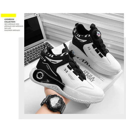 Men's Sneakers with Rotating Buckle Comfortable Non-Slip Lace-Up Durable Shoes for Outdoor Activities