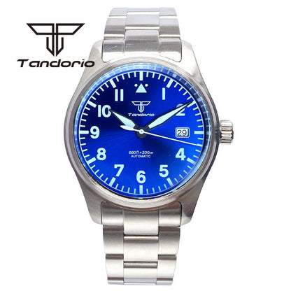 Tandorio 39mm Diving Pilot Automatic Watch for Men NH35/PT5000/Miyota8215 Movement AR Sapphire Crystal 20BAR Waterproof Luminous