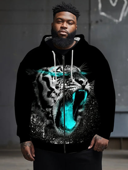 2025 Mens Long Sleeve Zip up Tiger Graphic Hoodie Casual Outdoor Fashion Coat with Drawstring and Pockets Zipup Hoodie for Man