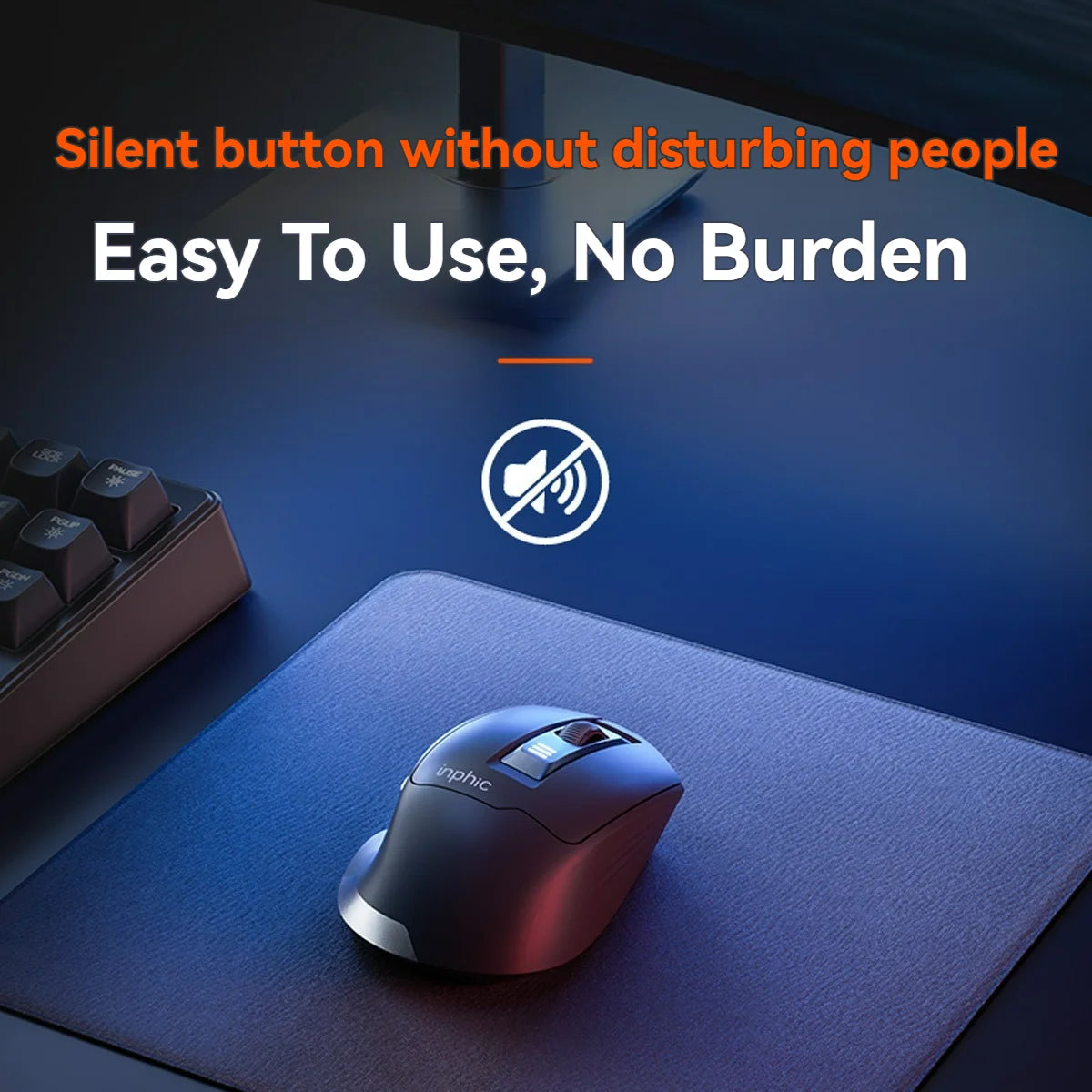 Inphic M9 Wireless Mouse 2.4G USB Receiver Rechargeable Type-C Mute Button Power Visualization Ergonomic Office Universal Mouse