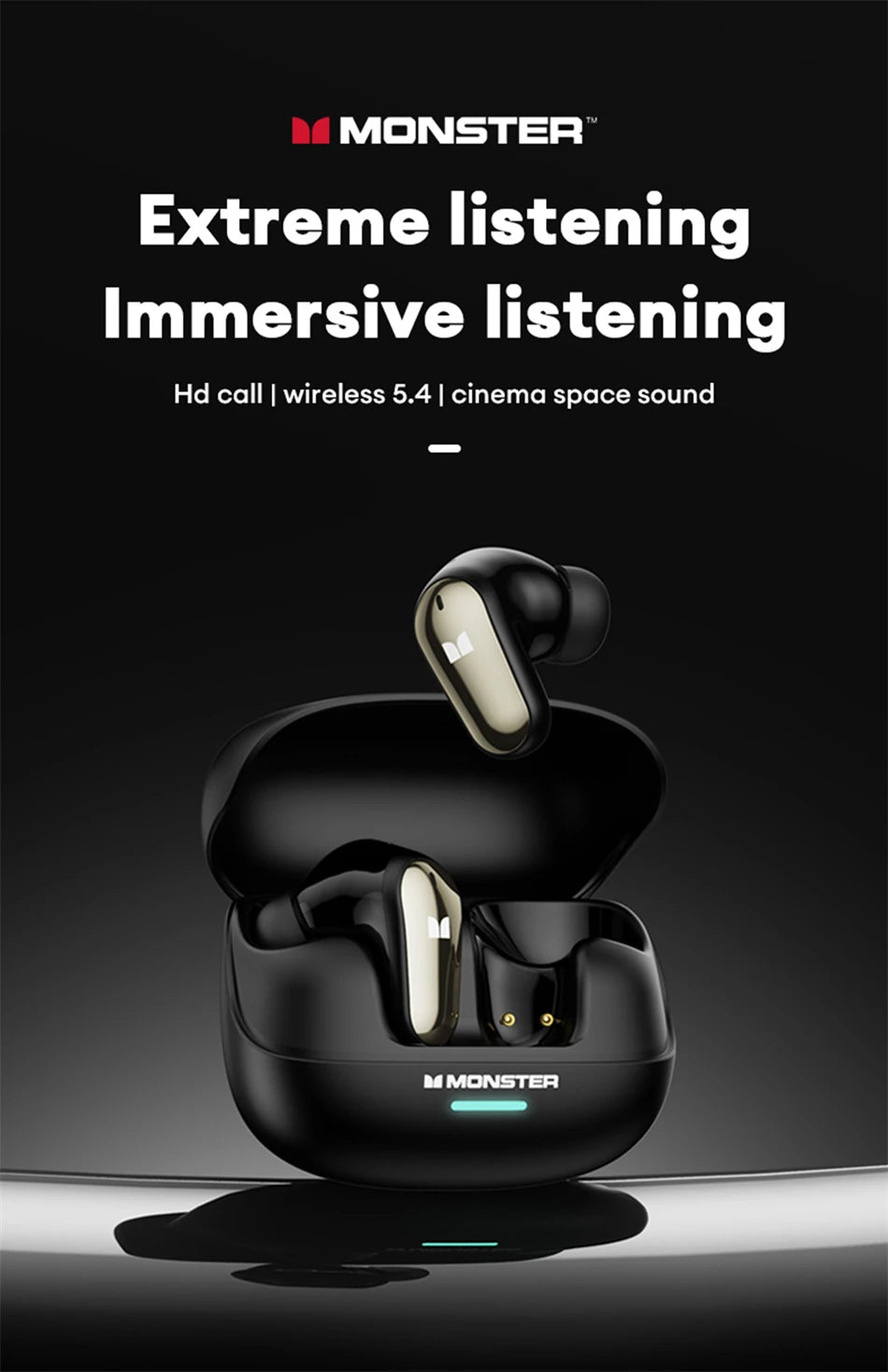 Auriculares Monster MQT52 sem fios Bluetooth 5.4 com bateria de longa duração, auscultadores gaming de modo duplo, som estéreo Hi-Fi e microfone