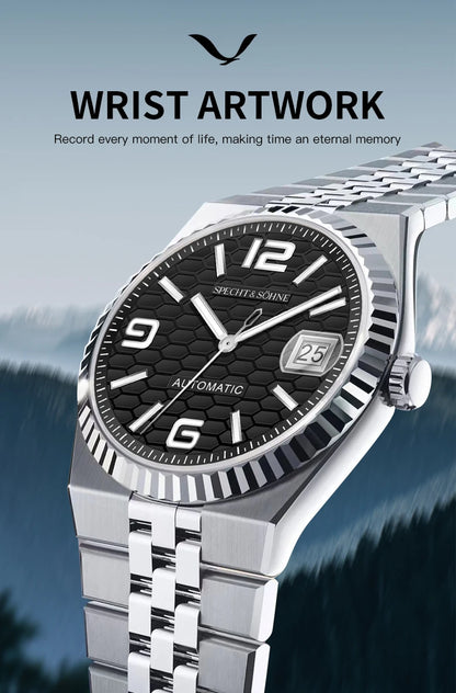 Specht & Söhne New Mens Watches Miyota 8215 Automatic Mechanical Wristwatches Stainless Steel Watch Relogio Masculino 37MM
