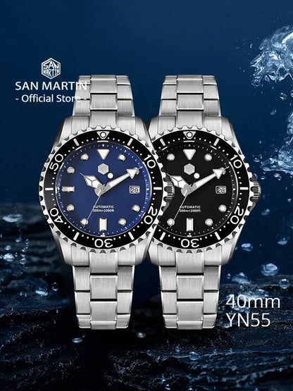 San Martin New 40-44mm Luxury Men's Diver Watch, Classic High Quality NH35 YN55 Automatic Mechanical, Sapphire, BGW-X1, 20Bar