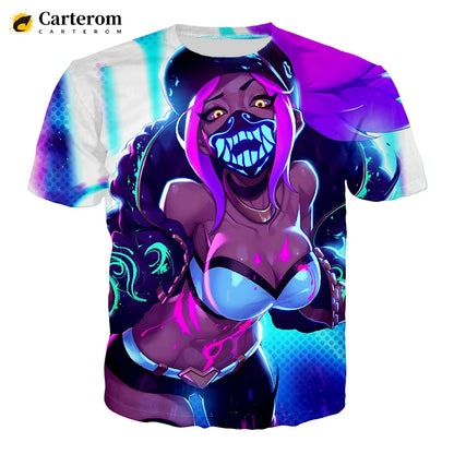 Sexy Akali 3D Print T-shirt League Of Legends T Shirt Men Women Fashion Casual Harajuku Style Tshirt Streetwear Cool Tops