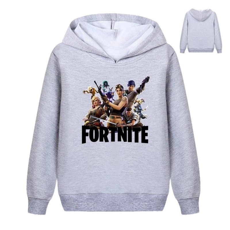 Detská mikina s potlačou Fortnite Game – pohodlný voľný top s kapucňou v kreslenom štýle, dlhý rukáv, jesenné a zimné oblečenie