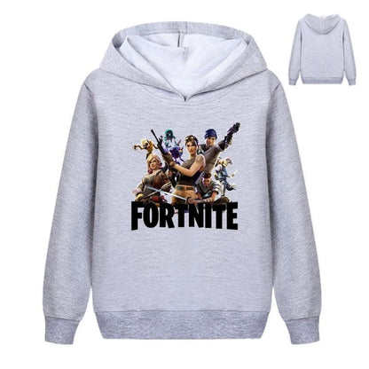 Detská mikina s potlačou Fortnite Game – pohodlný voľný top s kapucňou v kreslenom štýle, dlhý rukáv, jesenné a zimné oblečenie