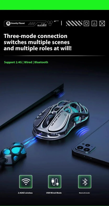 GravaStar M2 Wireless Gaming Mouse PAW3395 26,000 DPI, Magnesium Alloy Tri-Mode Bluetooth, 2.4GHz & Wired RGB Gaming Mouse