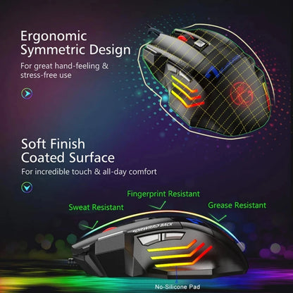 Wired Gaming Mouse, Gamer Computer Mouse with RGB Backlit, Ergonomic Design, Silent Backlight, LED, 7 Buttons, USB Mice for PC Desktop