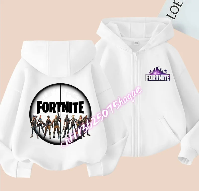 Ny Fortnite-zip hoodie för barn, tecknad anime, vardaglig och ventilerande huvtröja för barn, pojkjacka med dragkedja, vår 2026, barnkläder