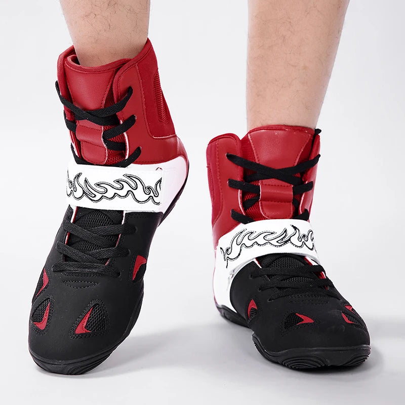 2026 Professional Boxing Shoes Big Size Wrestling Shoes Lightweight Outdoor Male Gym Training Sneakers White Red Man