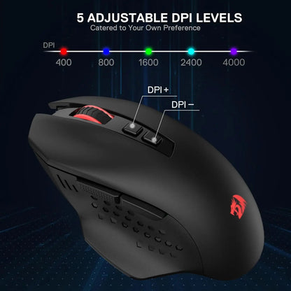 Redragon M656 MAX 3-Mode Wireless Gaming Mouse 10000 DPI Rechargeable Gaming Mice   5 DPI Levels, 7 Macro Buttons, RGB Backlight