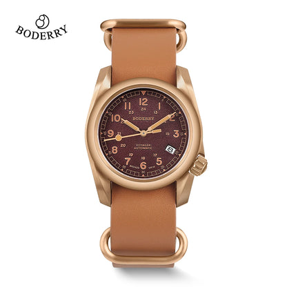 Relógio masculino Boderry Field Watches VOYAGER, caixa em bronze, mecânico automático, 100M impermeável, estilo militar, marca de topo