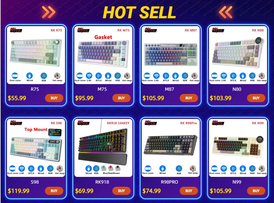 Royal Kludge RK R75 Brazilian Mechanical Keyboard Gasket Wired Gamer Keyboard Hot-swappable 80 Keys RGB Backlit MDA PBT Keycaps