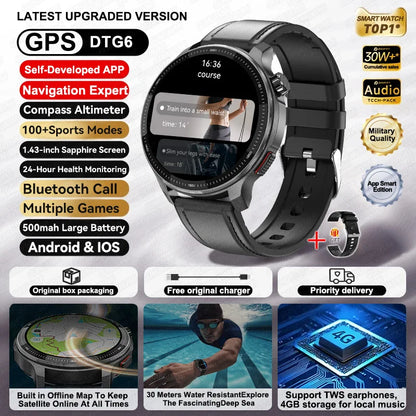 New 4GB Storage Smart Watch GPS Offline Map Local Music Video 200+Custom Dial Swim Outdoor Sport Explosion-proof Military Watchs