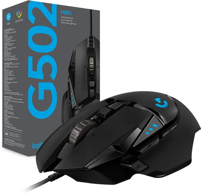 Logitech G502 HERO vysoce výkonná drátová herní myš, senzor HERO 25K, 25,600 DPI, RGB, nastavitelné závaží, 11 tlačítek, myš pro PC/Mac
