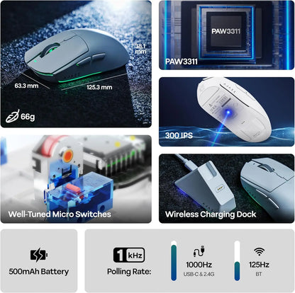 Langaton pelihiiri AJAZZ AJ139 V2 MC/AJ139 PRO, PAW3311/PAW3395-sensori, 12000DPI/26000DPI, 500mAh, Bluetooth-hiiri PC:lle