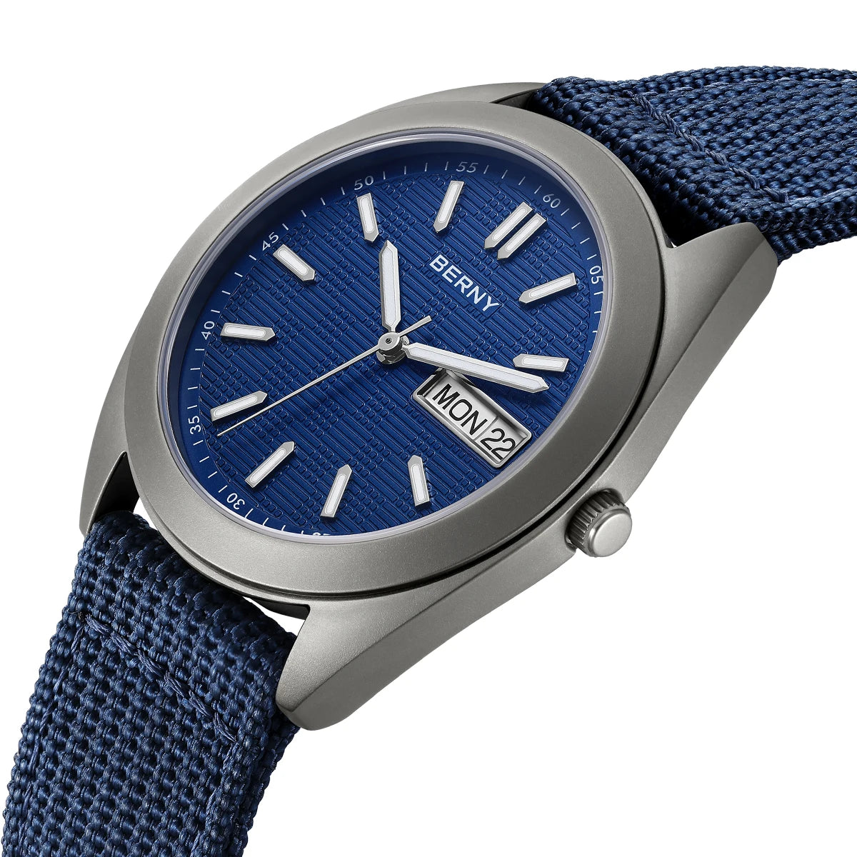 BERNY Titanium Watches for Men Date Week Calendar Sapphire Quartz Watch 38mm Super Luminous Men's Wristwatch 10ATM Lightweight