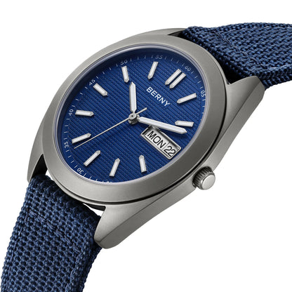 BERNY Titanium Watches for Men Date Week Calendar Sapphire Quartz Watch 38mm Super Luminous Men's Wristwatch 10ATM Lightweight