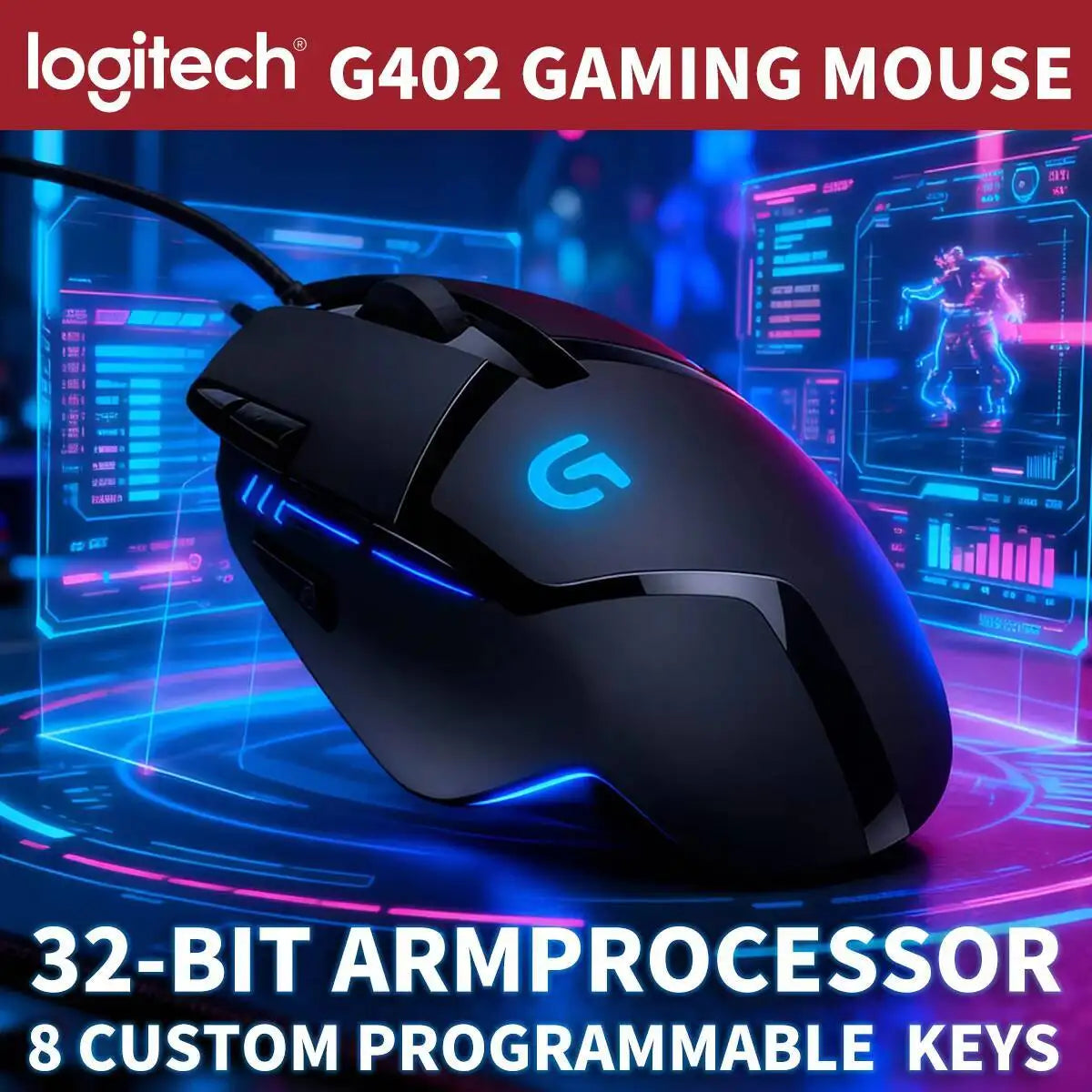 Herní myš Logitech G402 Fusion Engine Tech, 4 nastavení DPI, 32bitový procesor, protiskluzové provedení pro profesionální soutěžní hraní