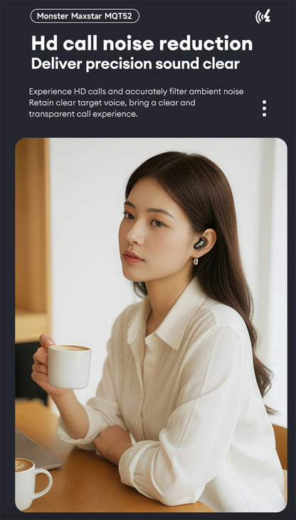 Auriculares Monster MQT52 sem fios Bluetooth 5.4 com bateria de longa duração, auscultadores gaming de modo duplo, som estéreo Hi-Fi e microfone