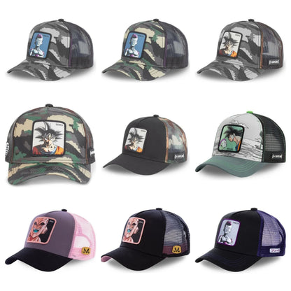 Dragon Ball Son Goku-Kappe, Sommer-Reisekappe mit Schirm, Herren-Kappe mit Stickerei, im Hip-Hop-Stil, Sonnenvisier, verstellbare Trucker-Kappe aus Netzstoff