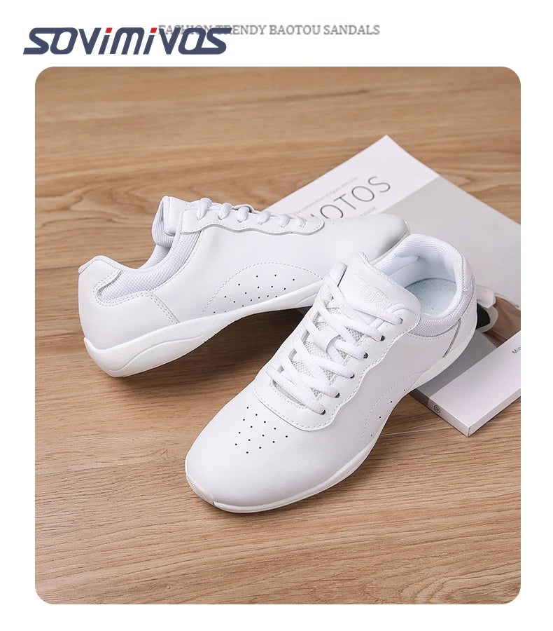 Zapatillas de baile para mujer, zapatillas deportivas planas y ligeras, zapatillas de gimnasia aeróbica de competición, zapatillas deportivas para fitness, zapatillas de baile blancas.
