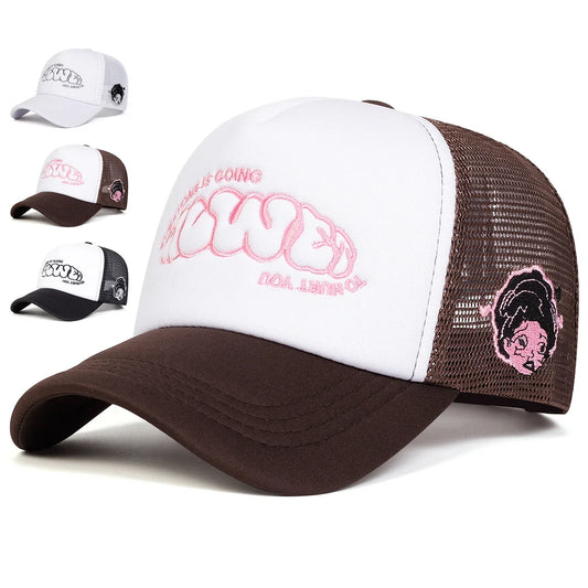 Unisex verstelbare casual baseballpet met netstof en geborduurde tekst “EVERYONE IS GOING” – outdoor zonnepet voor lente en zomer