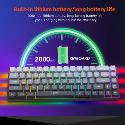 New 68% Three-Mode Wired/Wireless/Bluetooth Gaming Keyboard Gradual Change Gray RGB Backlight