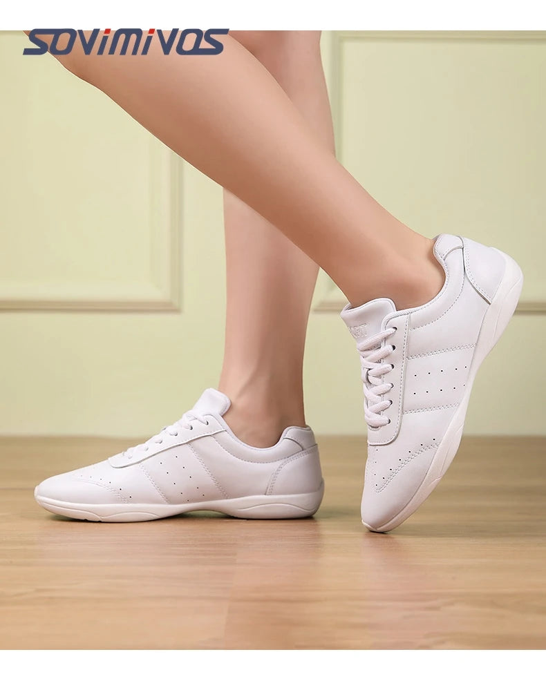 Zapatillas de baile para mujer, zapatillas deportivas planas y ligeras, zapatillas de gimnasia aeróbica de competición, zapatillas deportivas para fitness, zapatillas de baile blancas.