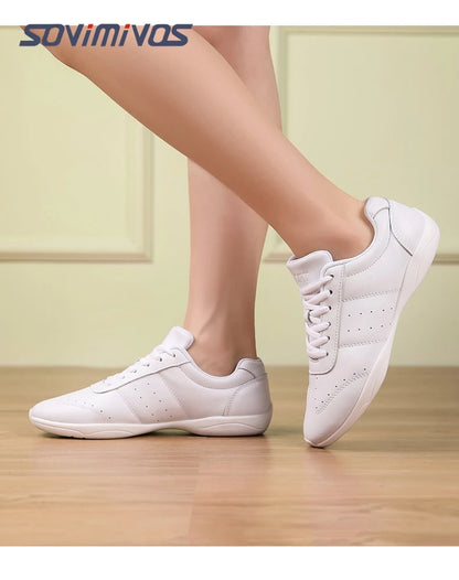 Zapatillas de baile para mujer, zapatillas deportivas planas y ligeras, zapatillas de gimnasia aeróbica de competición, zapatillas deportivas para fitness, zapatillas de baile blancas.