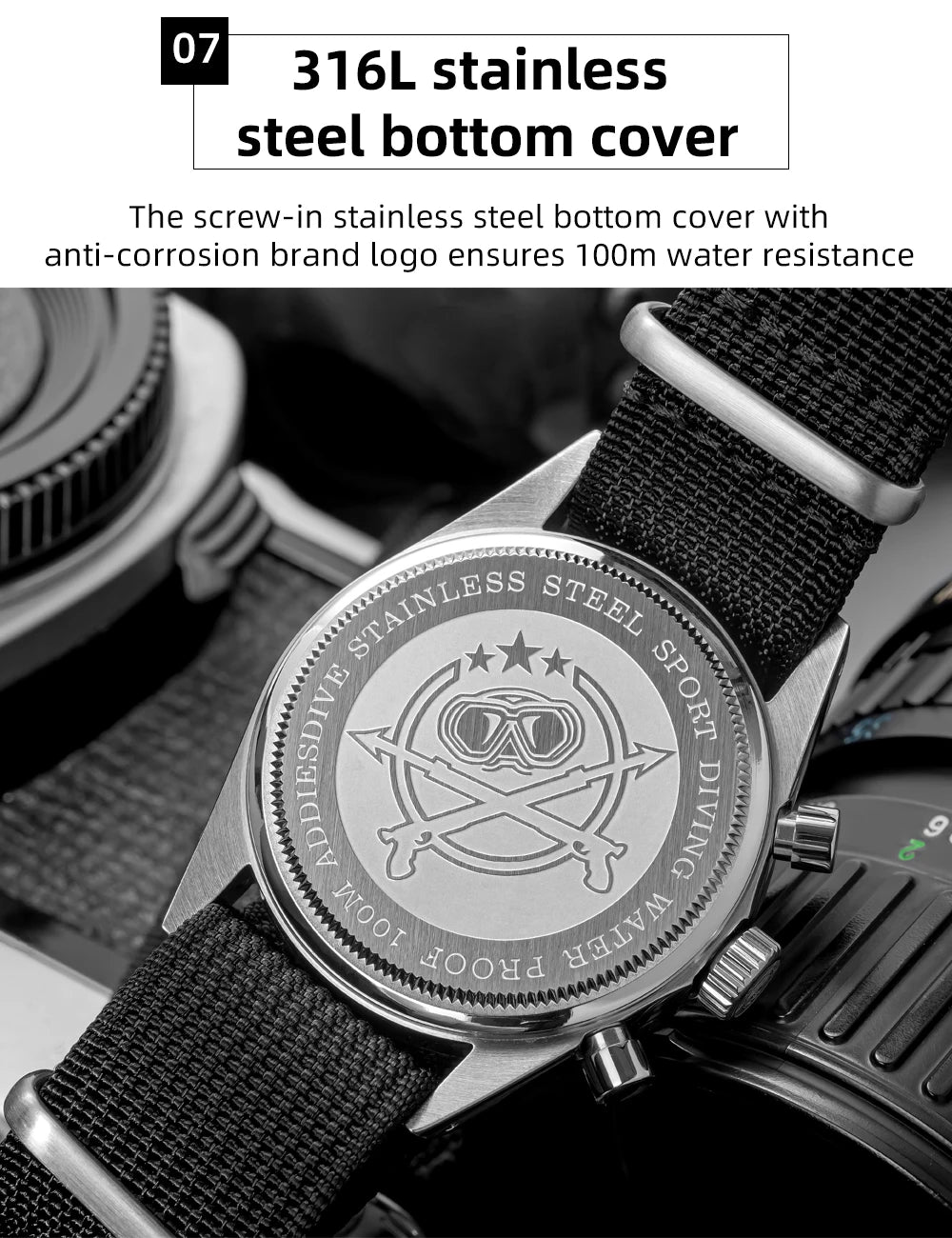 ADDIESDVIE Men Watch Reloj Hombre 10Bar Waterproof AD2517 BGW9 Super Luminous 316L Stainless Steel VK63 Chronograph Quartz Watch