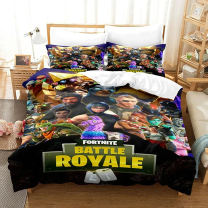 F-Fortnite 3PCS Bedding Set Battle Royale Kids Duvet Cover Quilt Pillowcase Double Size Victory Game Bedroom Linen Decoration