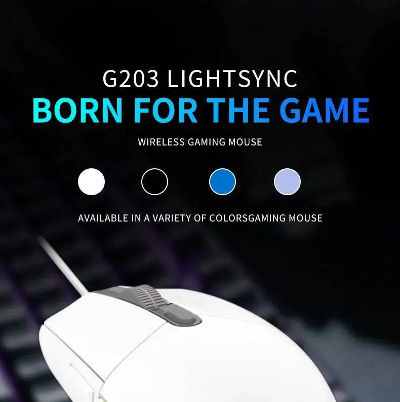 Logitech G203 LIGHTSYNC Mouse Wired 8000 DPI Sensor RGB Sync 6 Buttons Mechanical Tensioning Office-Gaming Dual-Use