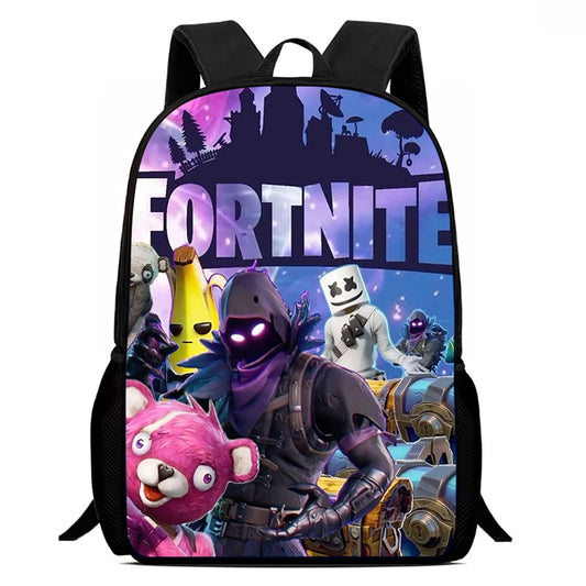 Fortnite Cartoon 15-Zoll leichter Rucksack mit verstellbaren Schultergurten – tägliche Schultasche für Kinder, Jungen und Mädchen, Alter 5-9