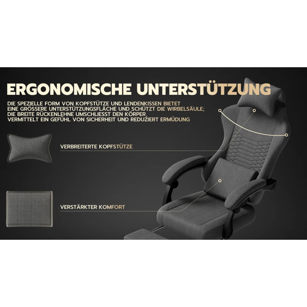 Gaming Chair Fabric Office Chair, Massage Gaming Chair with Headrest, Ergonomic Racing Gaming Seat with Footrest, for Relaxing