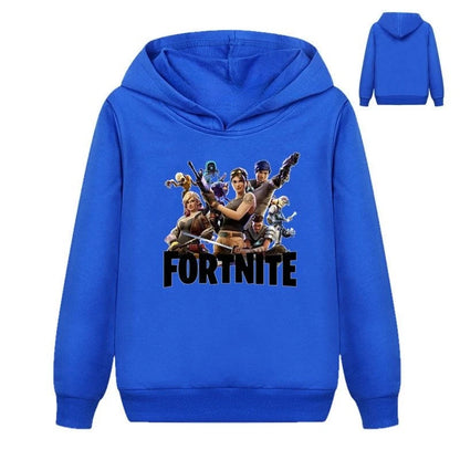 Detská mikina s potlačou Fortnite Game – pohodlný voľný top s kapucňou v kreslenom štýle, dlhý rukáv, jesenné a zimné oblečenie