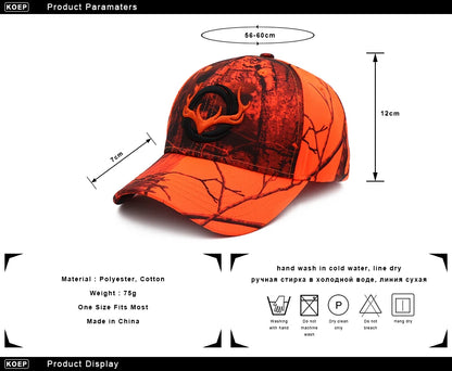 KOEP - Nouvelle casquette de baseball camouflage - Casquettes de pêche pour hommes - Chapeau de chasse camouflage pour les activités de plein air - Chapeau de jungle - Casquette de randonnée avec tête de cerf en 3D