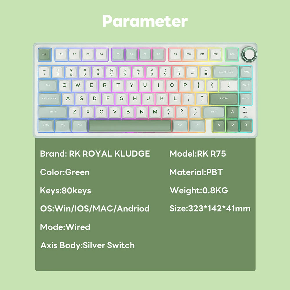 Royal Kludge RK R75 Brazilian Mechanical Keyboard Gasket Wired Gamer Keyboard Hot-swappable 80 Keys RGB Backlit MDA PBT Keycaps